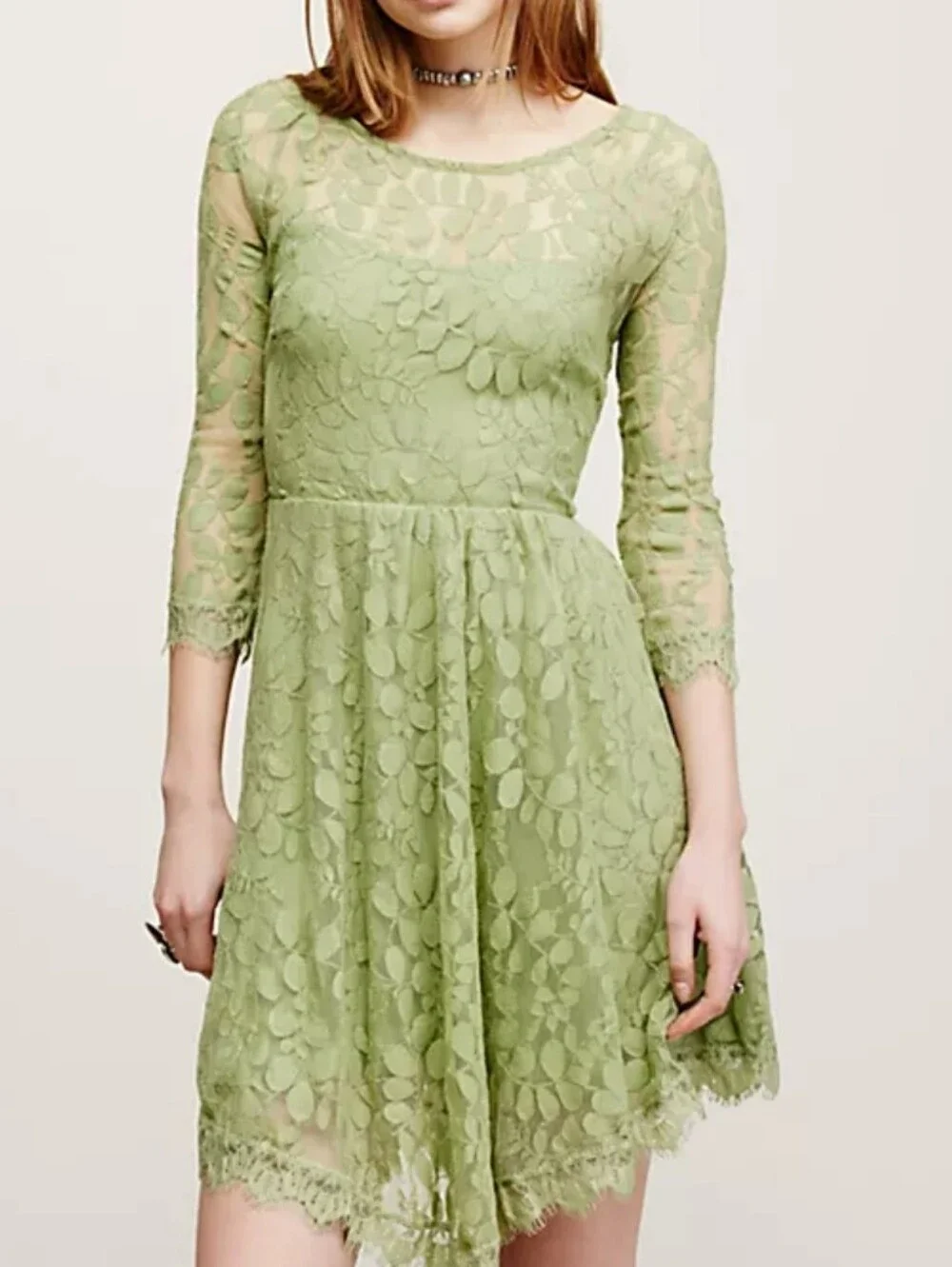 Free People Floral Mesh Lace Dress Green NWT Size 6 Boho Chic Fairycore Romantic